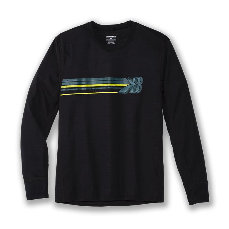 Brooks Distance Graphic Long Sleeve Running Shirt - Men's - Black/Flying B Stripe (47593-HQNZ)